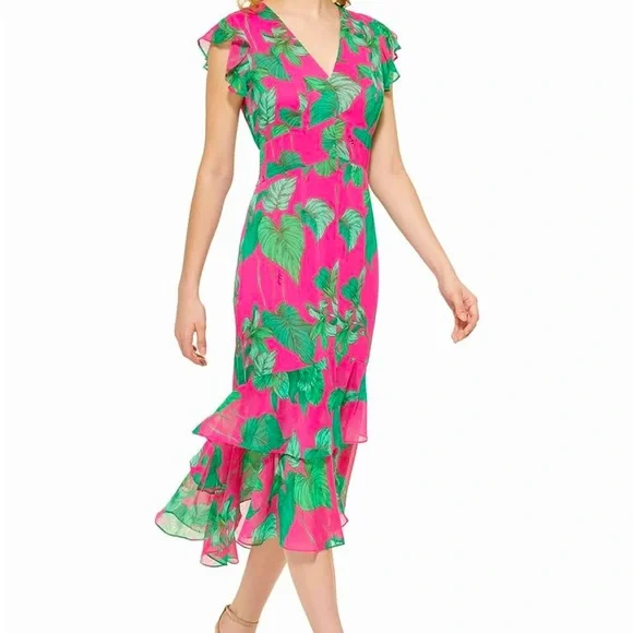 tommy hilfiger floral chiffon dress Tommy Hilfiger Womens Chiffon Sleeveless Midi Dress Black 10